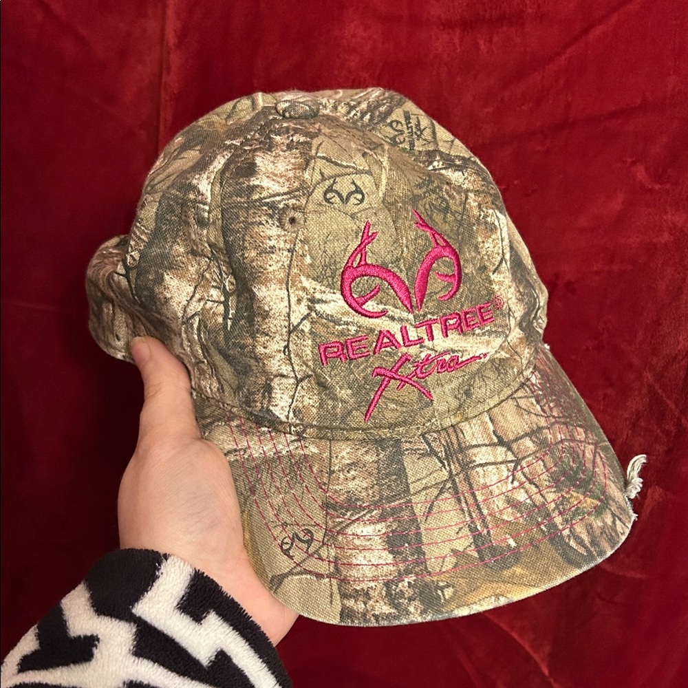 Realtree Distressed Camouflage Hat with Pink Embroidery